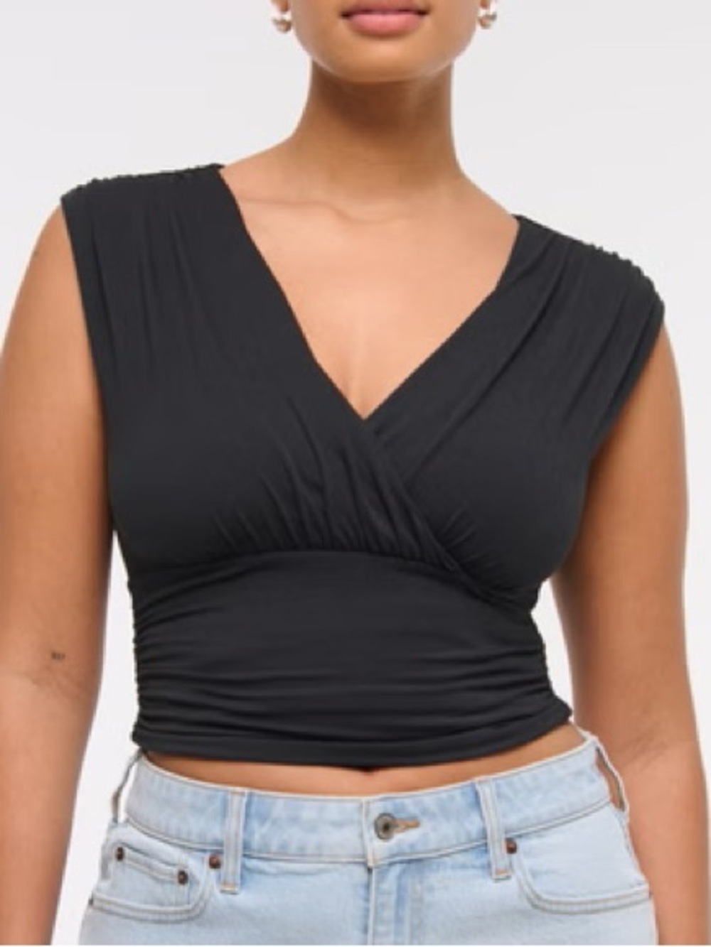 Abercrombie & Fitch Black V-Neck Ruched Crop Top